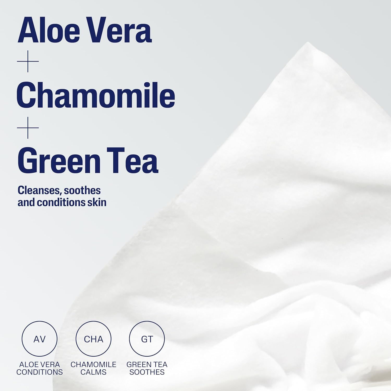 Highlights three key natural ingredients and their combined benefits—cleansing, soothing, and conditioning—to reassure shoppers of the product's gentle, multi-benefit skincare formula.