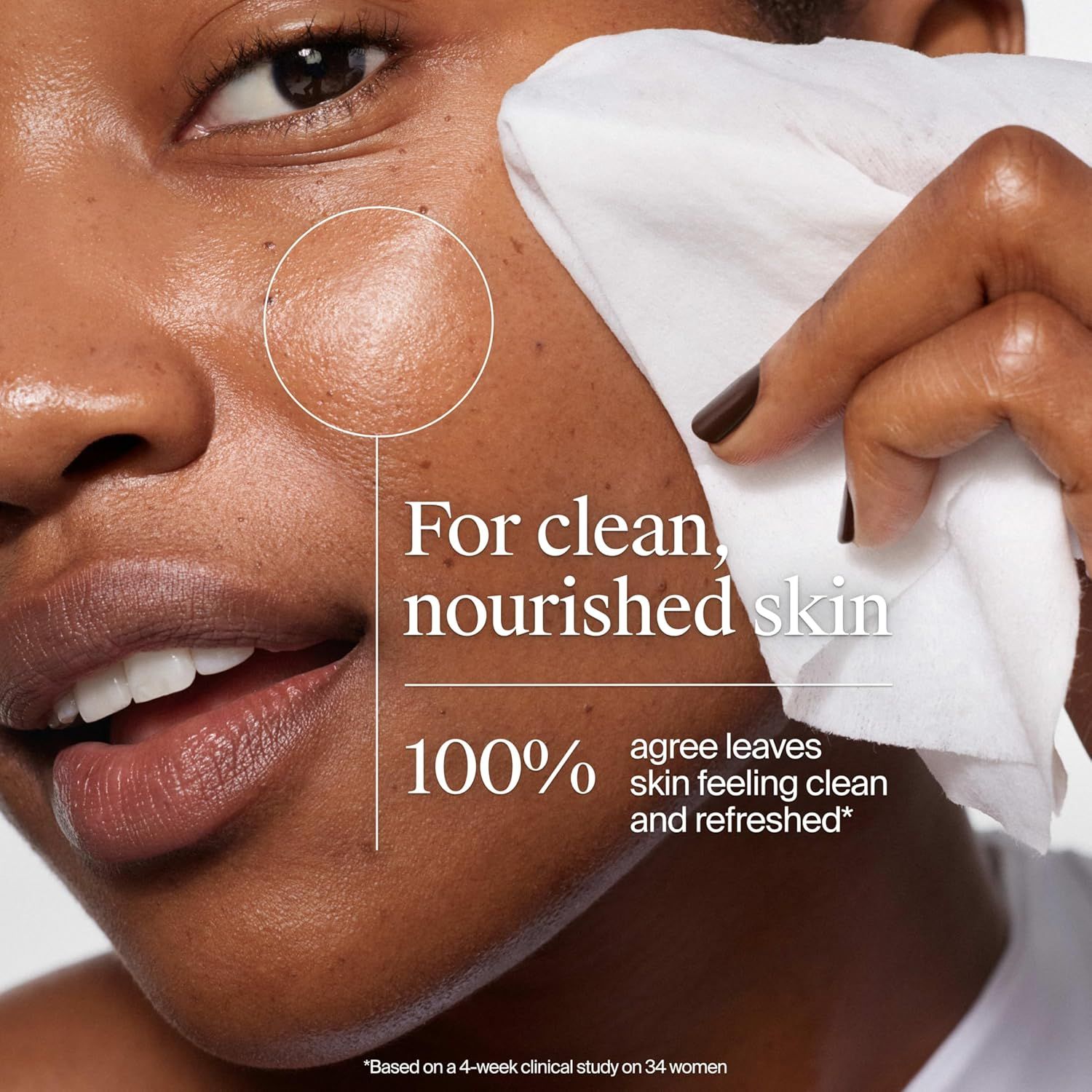 Communicates a quantifiable customer satisfaction claim to build confidence that the product delivers clean, nourished, and refreshed skin. Highlights the primary benefit of achieving clean and…