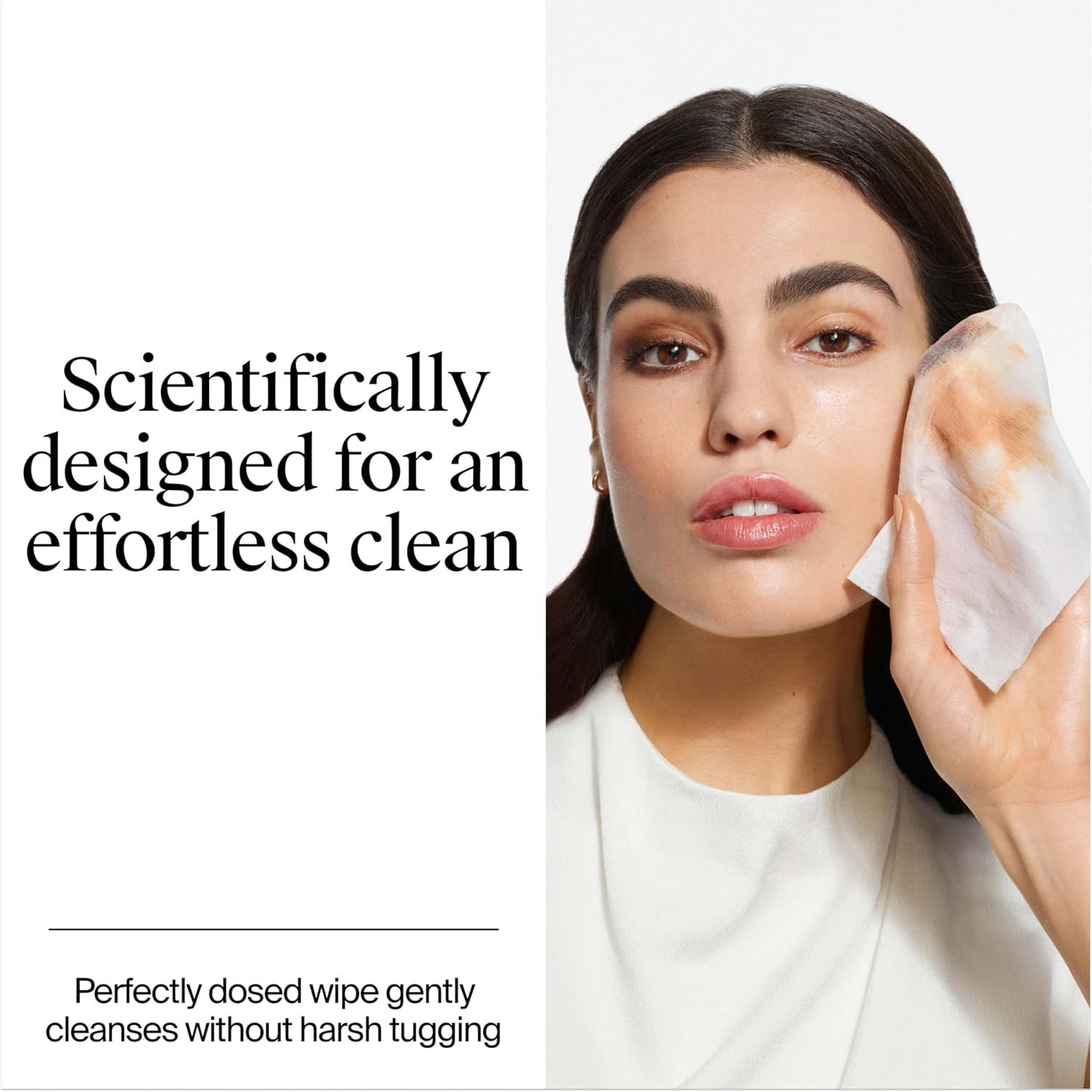 Communicates that the product is scientifically formulated to provide an easy, gentle cleansing experience without harsh tugging, reassuring shoppers of its effectiveness and skin-friendly design.
