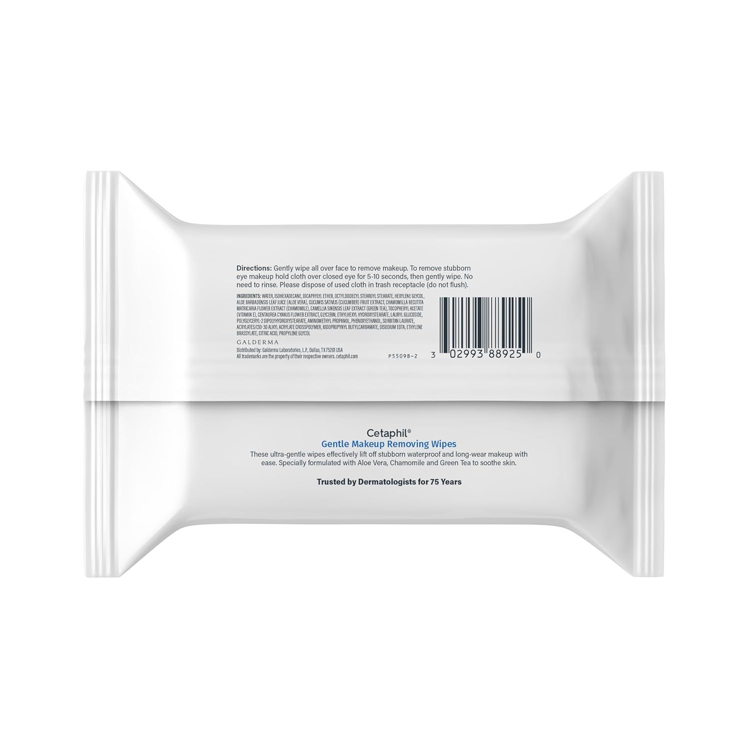 Provides a clean, catalog-style view of the Cetaphil makeup wipes packaging to show shoppers exactly what the product looks like.