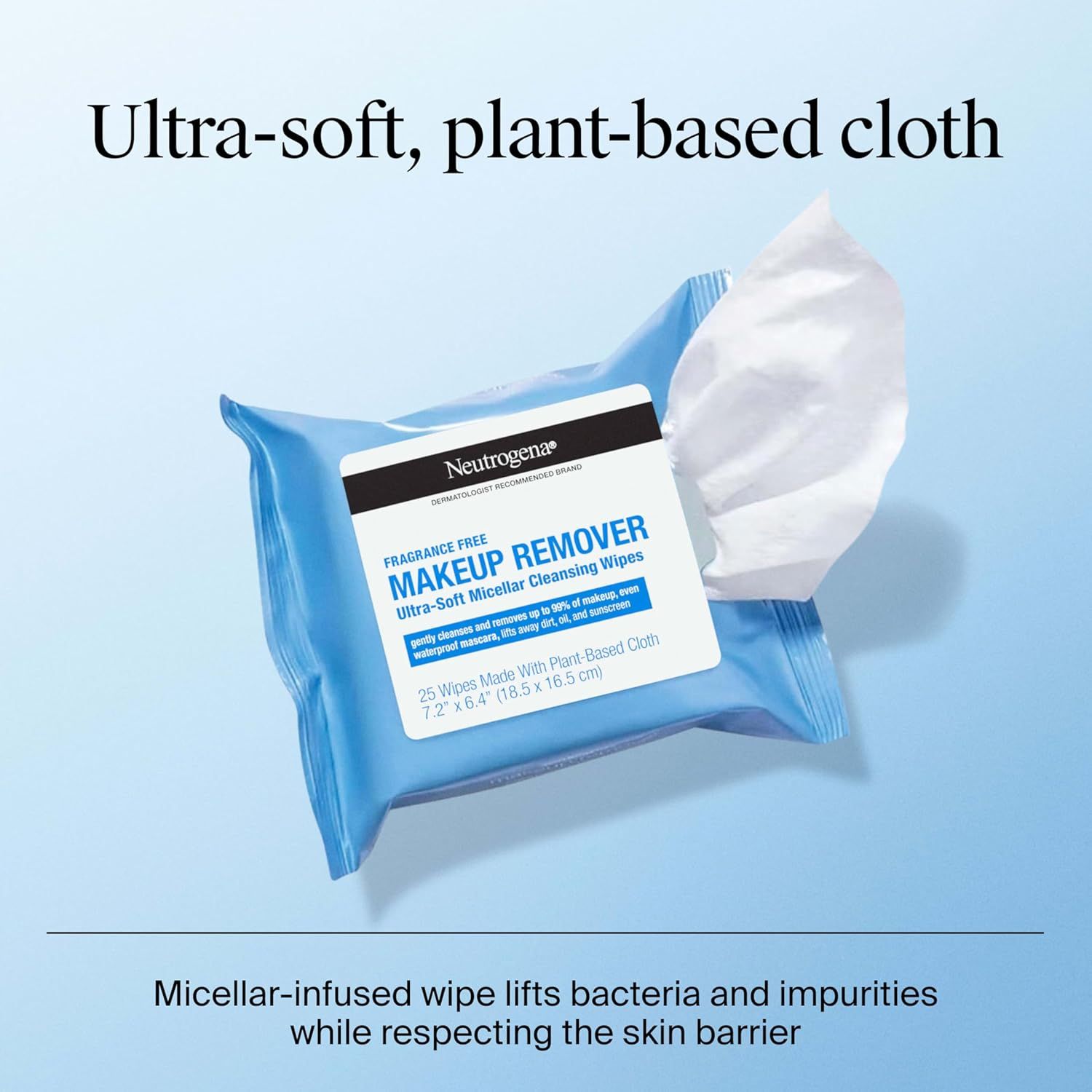 Communicates multiple product benefits including the soft plant-based material, micellar cleansing technology, and gentle skin-respecting formula to reassure shoppers of the product's quality and…