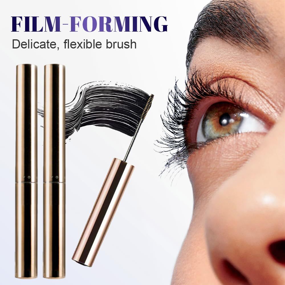Highlights the mascara's delicate, flexible brush design that creates a film-forming effect for enhanced lashes, reassuring shoppers of precise application and quality results.