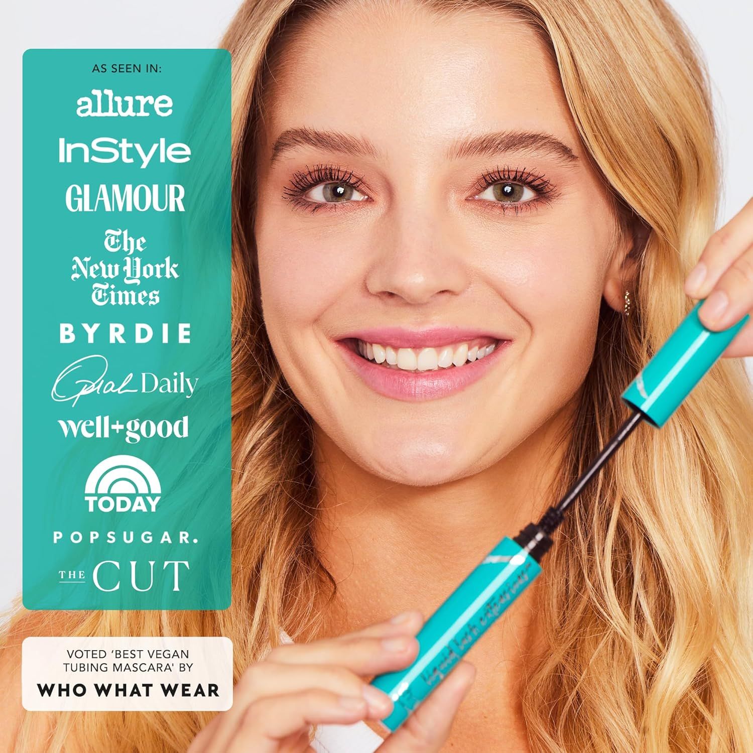 Builds credibility and trust by showcasing that the product has been featured in major publications like Allure, InStyle, Glamour, The New York Times, and others, signaling authority and quality.