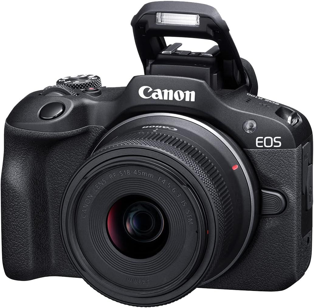 Provides a clean, catalog-style view of the Canon EOS camera with lens attached, allowing shoppers to see the product clearly without distractions.