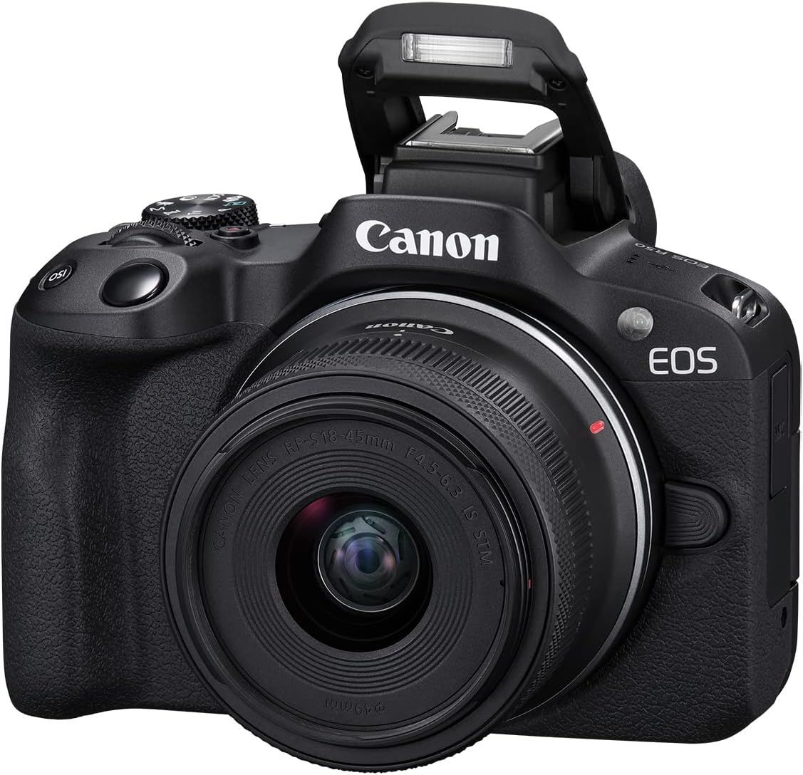 Provides a clean, catalog-style view of the Canon EOS camera to show the product's physical appearance and design without distractions.