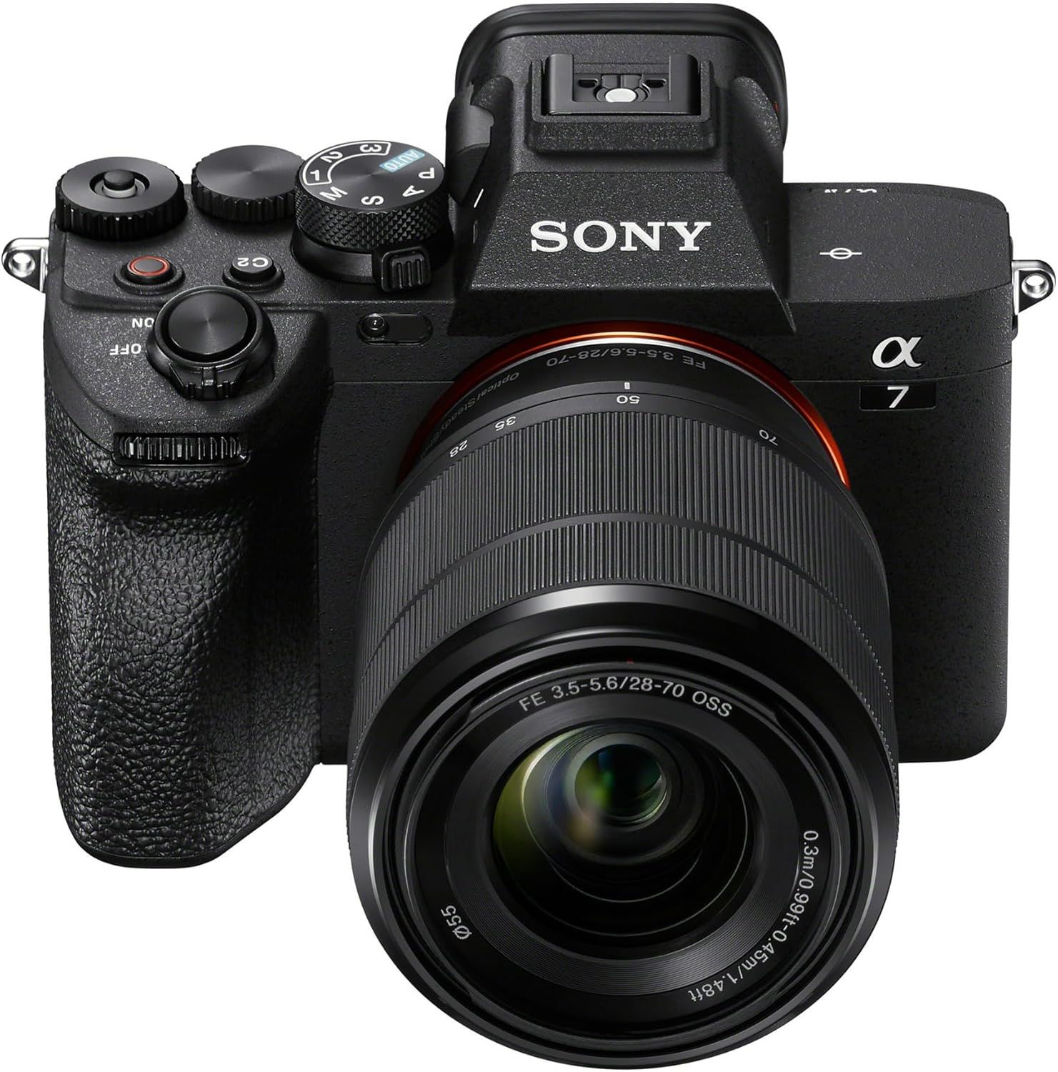 Displays the Sony Alpha 7 camera with lens in a clean, catalog-style presentation to show the product clearly without distractions.