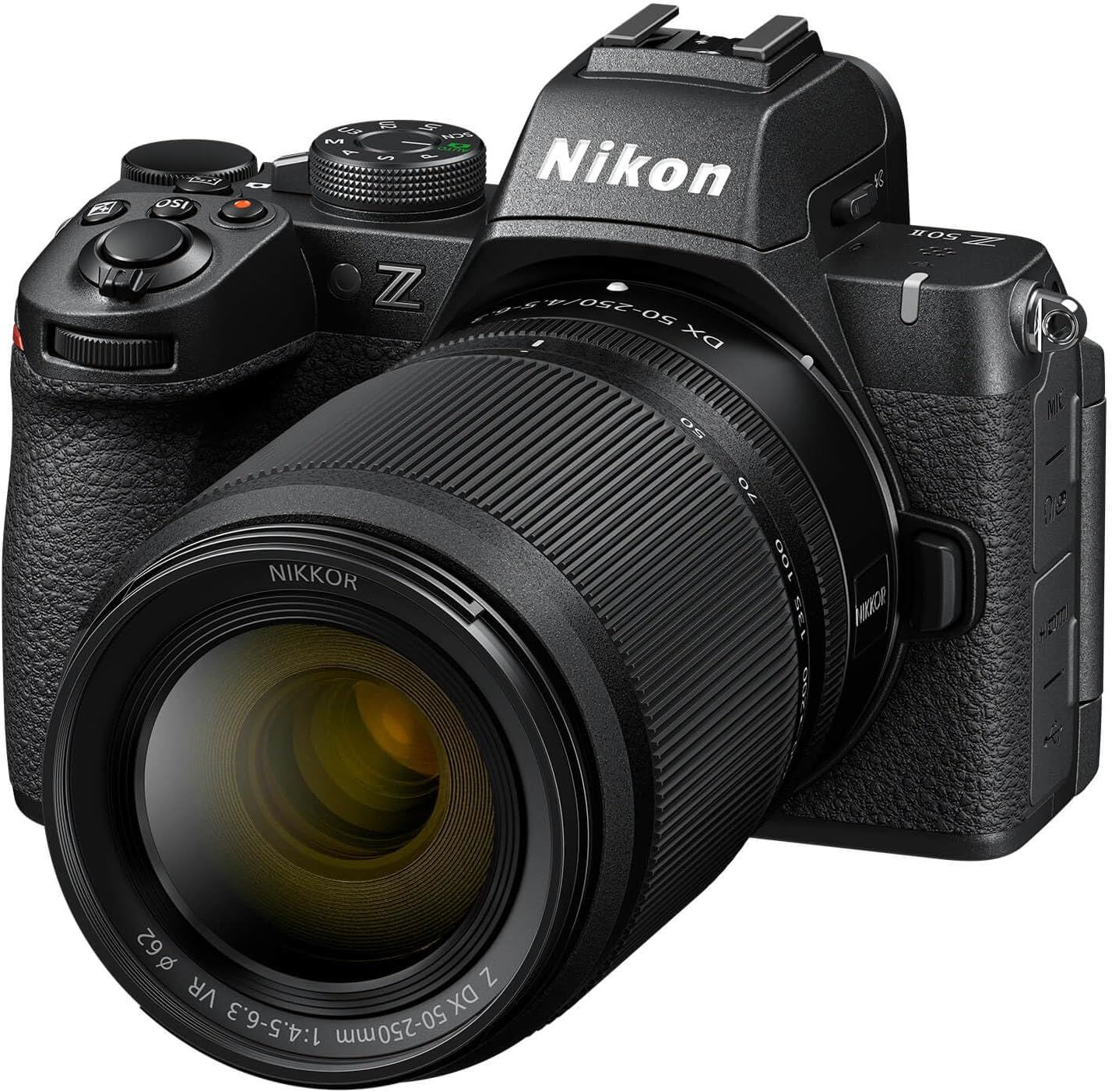 Provides a clean, professional catalog-style view of the Nikon camera with lens on a pure white background, allowing shoppers to see the product clearly without distractions.