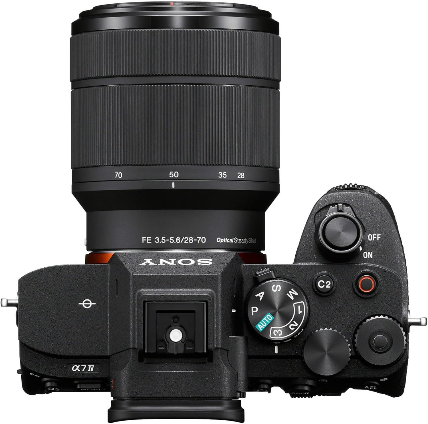 Provides a clean, catalog-style view of the Sony camera with lens from above, allowing shoppers to see the product's physical appearance, controls, and design without distractions.