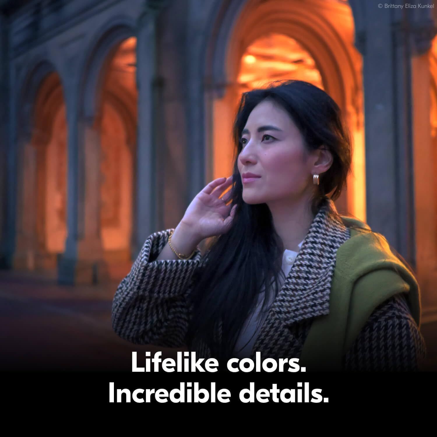 Communicates the product's superior color reproduction and detail quality, likely for a camera, display, or photography-related product, by showing a visually stunning lifestyle scene.