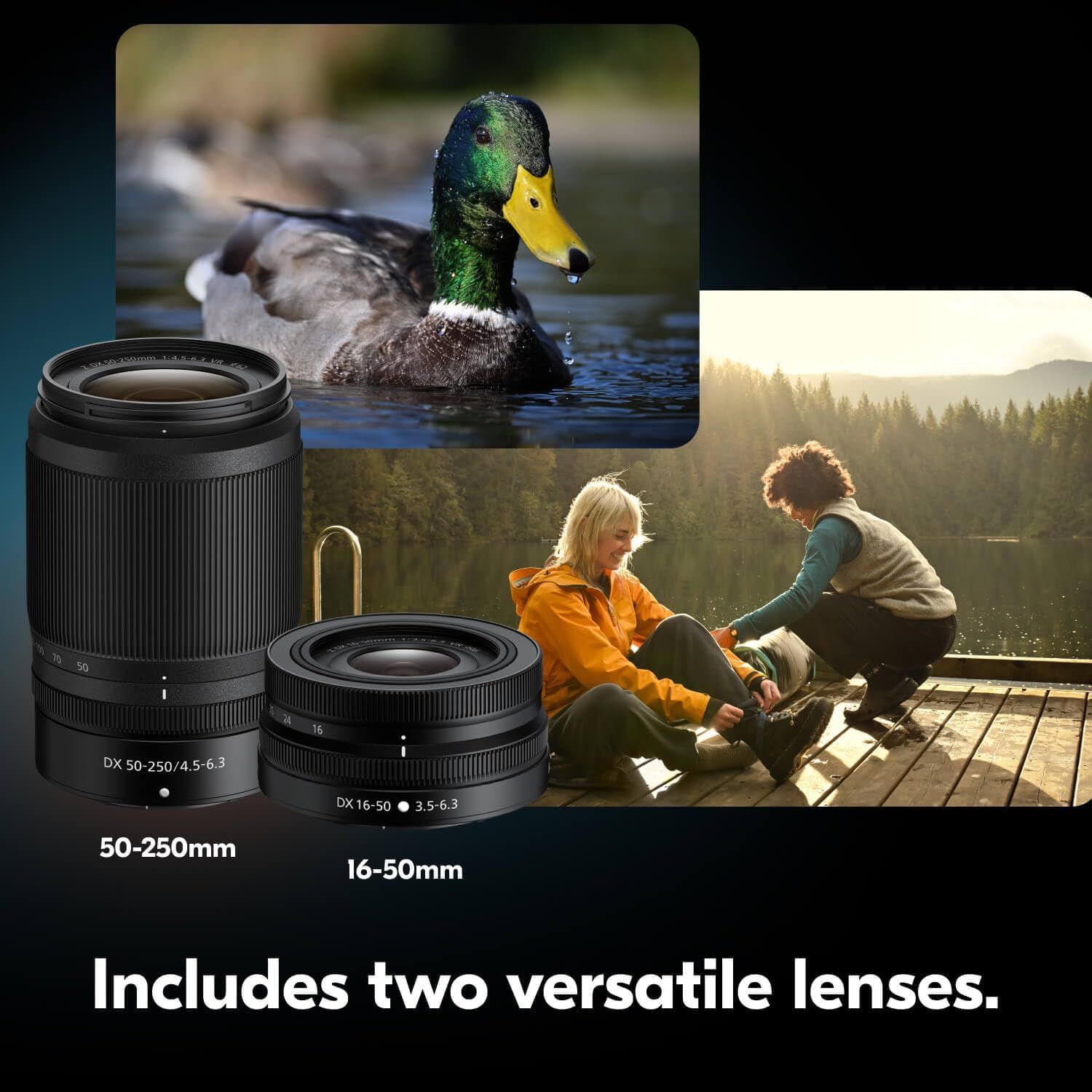 Shows the customer exactly what lenses are included in the bundle, demonstrating the versatility and value of the package with visual examples of what each lens can capture.