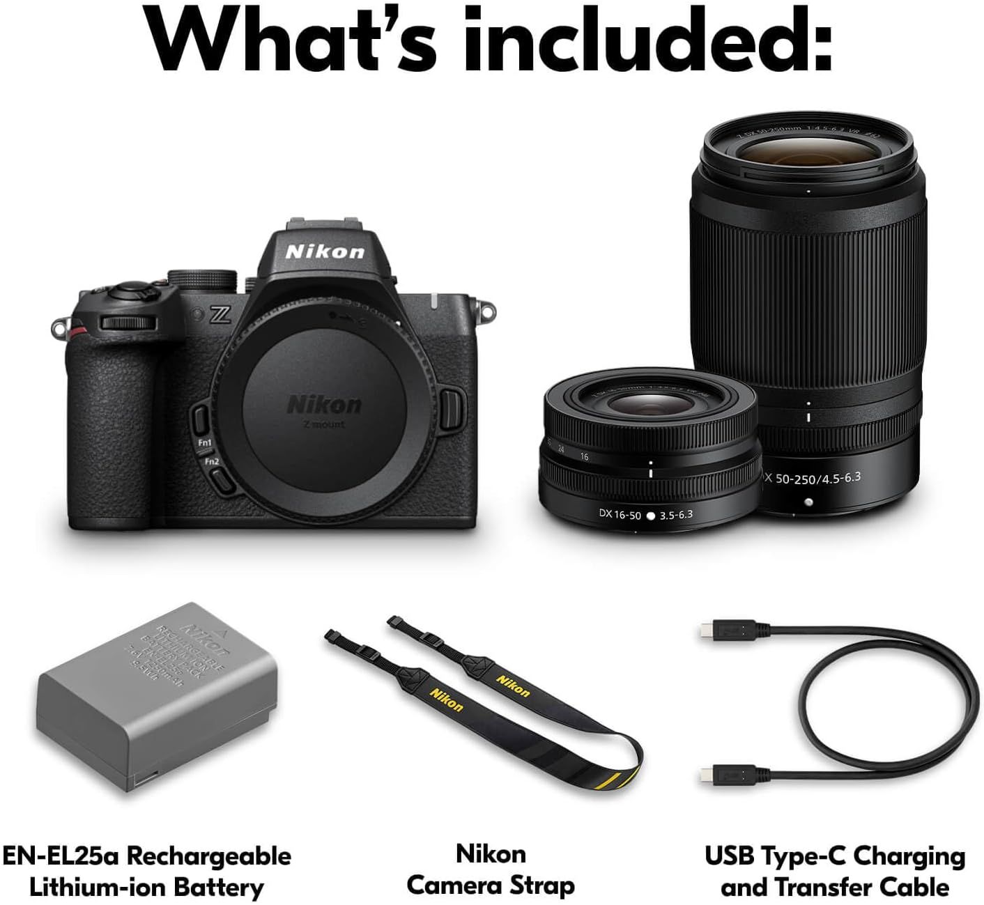 Shows the customer everything included in the camera kit purchase, providing transparency and value reassurance by displaying all components and accessories.