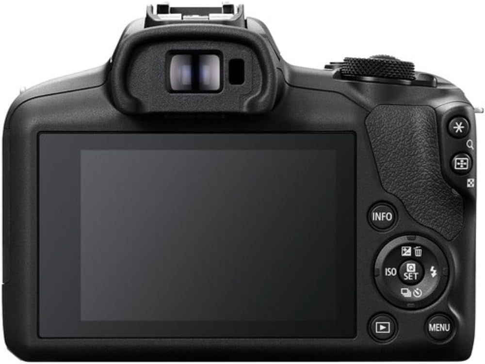 Provides a clean, catalog-style view of the camera's back panel showing the LCD screen and control buttons without any distractions, allowing shoppers to see the product's physical appearance and…