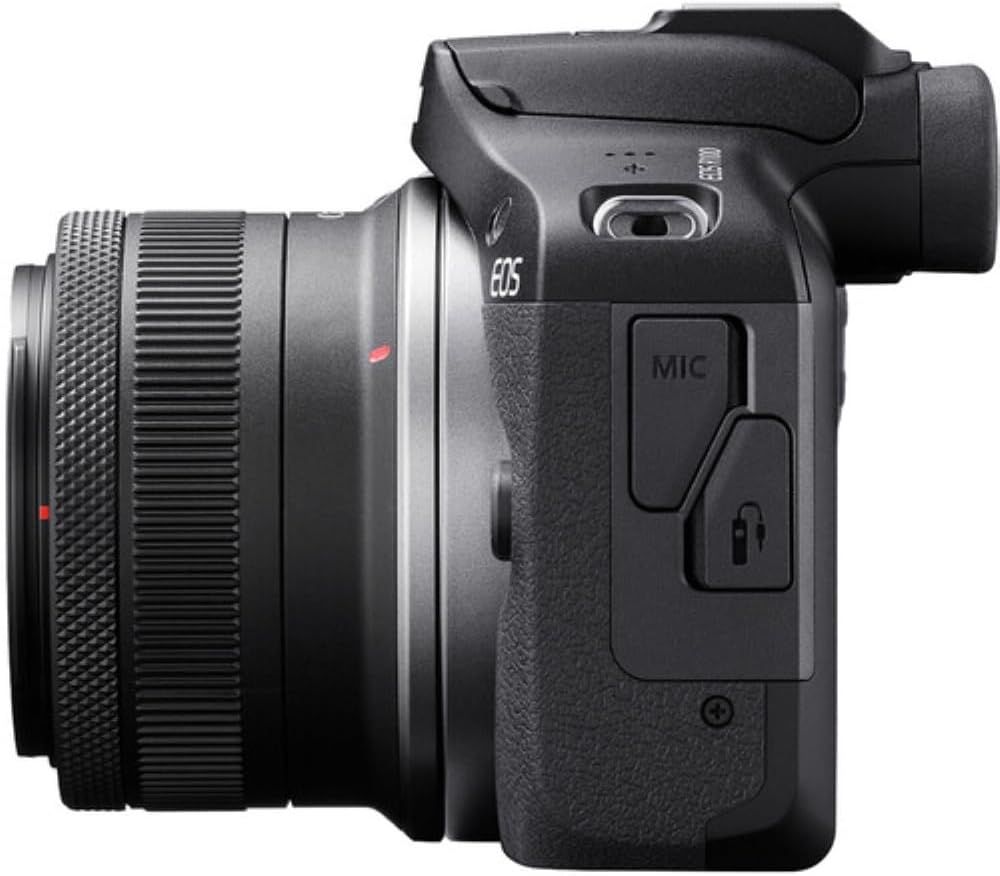 Provides a clean, catalog-style view of the camera from the side to show its physical design, ports, and controls without distractions.