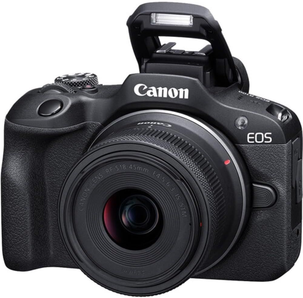 Provides a clean, catalog-style view of the Canon EOS camera to show the product clearly without distractions.