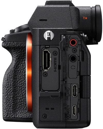 Shows the side panel of the camera with all ports and connection points clearly visible, helping shoppers understand the camera's connectivity options and physical interface layout.