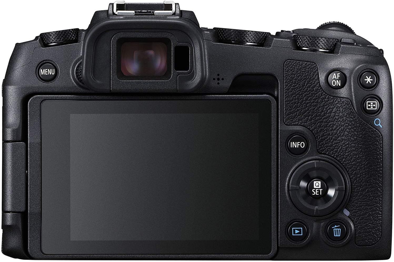 Provides a clean, catalog-style view of the camera's back panel showing the screen and controls without any distractions, allowing shoppers to see the product clearly.