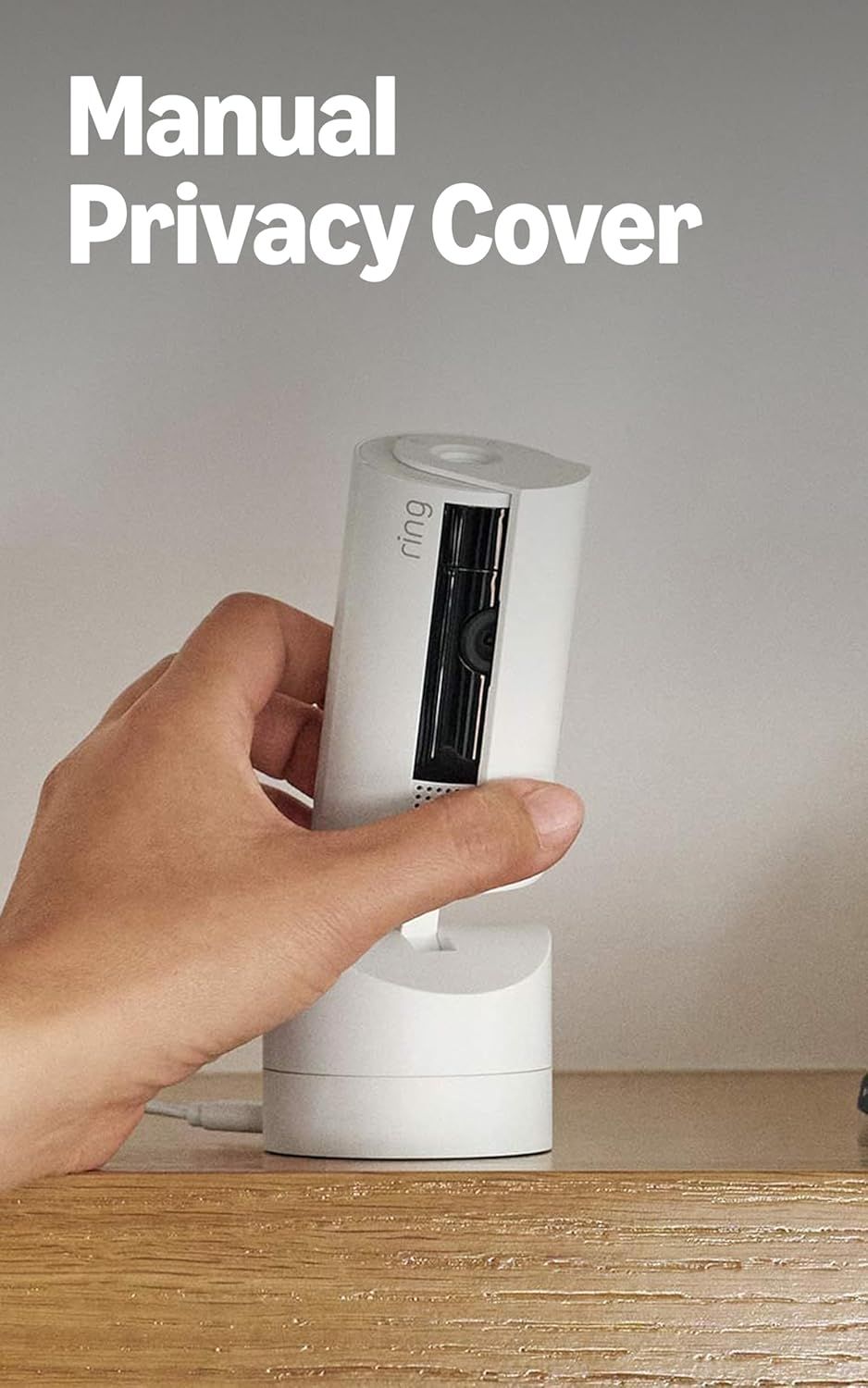 Highlights the manual privacy cover feature to reassure shoppers that they can physically control when the camera lens is exposed, providing privacy and security.