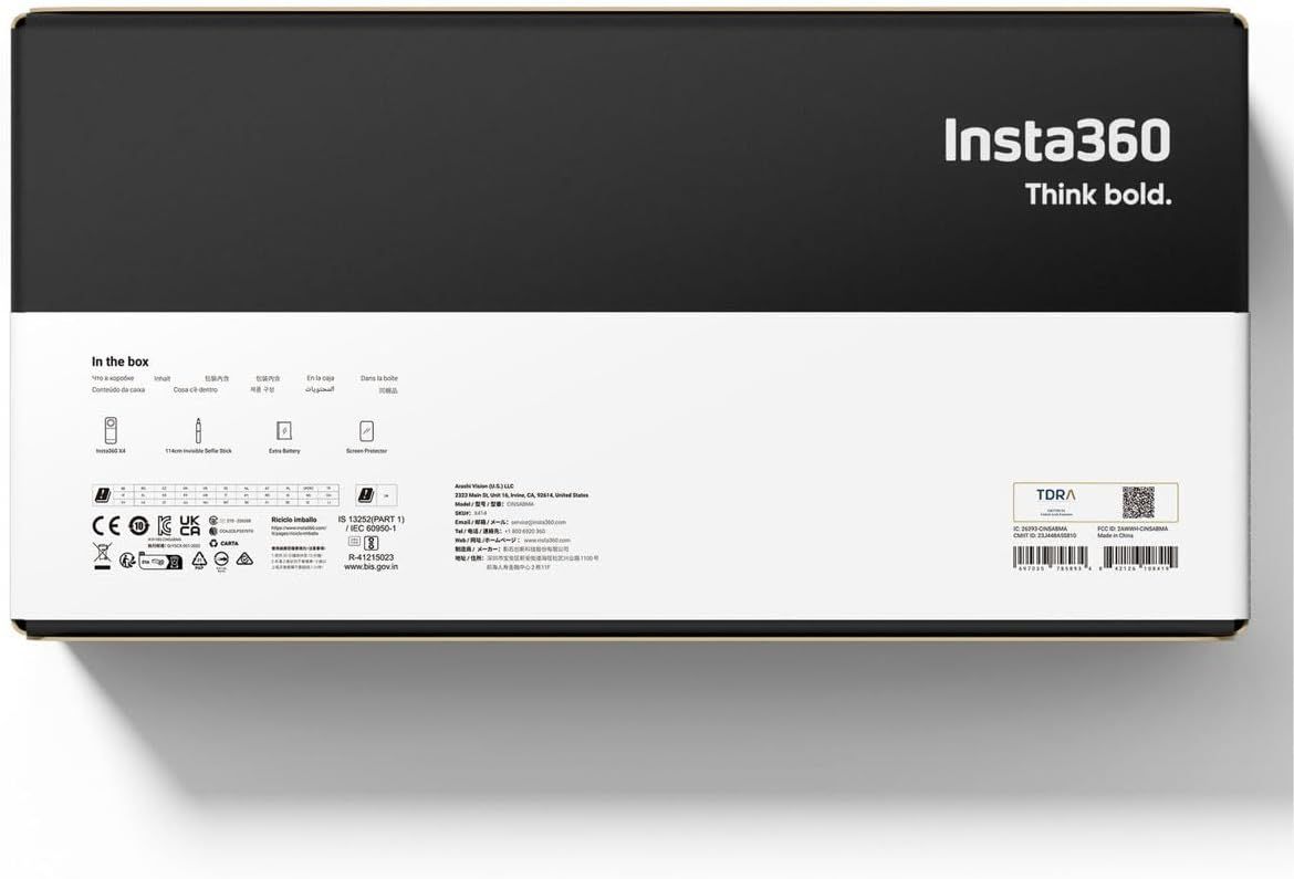 Shows the customer everything included in the package: the Insta360 X3 camera, selfie stick, extra battery, and screen protector, helping set clear expectations for what they will receive.