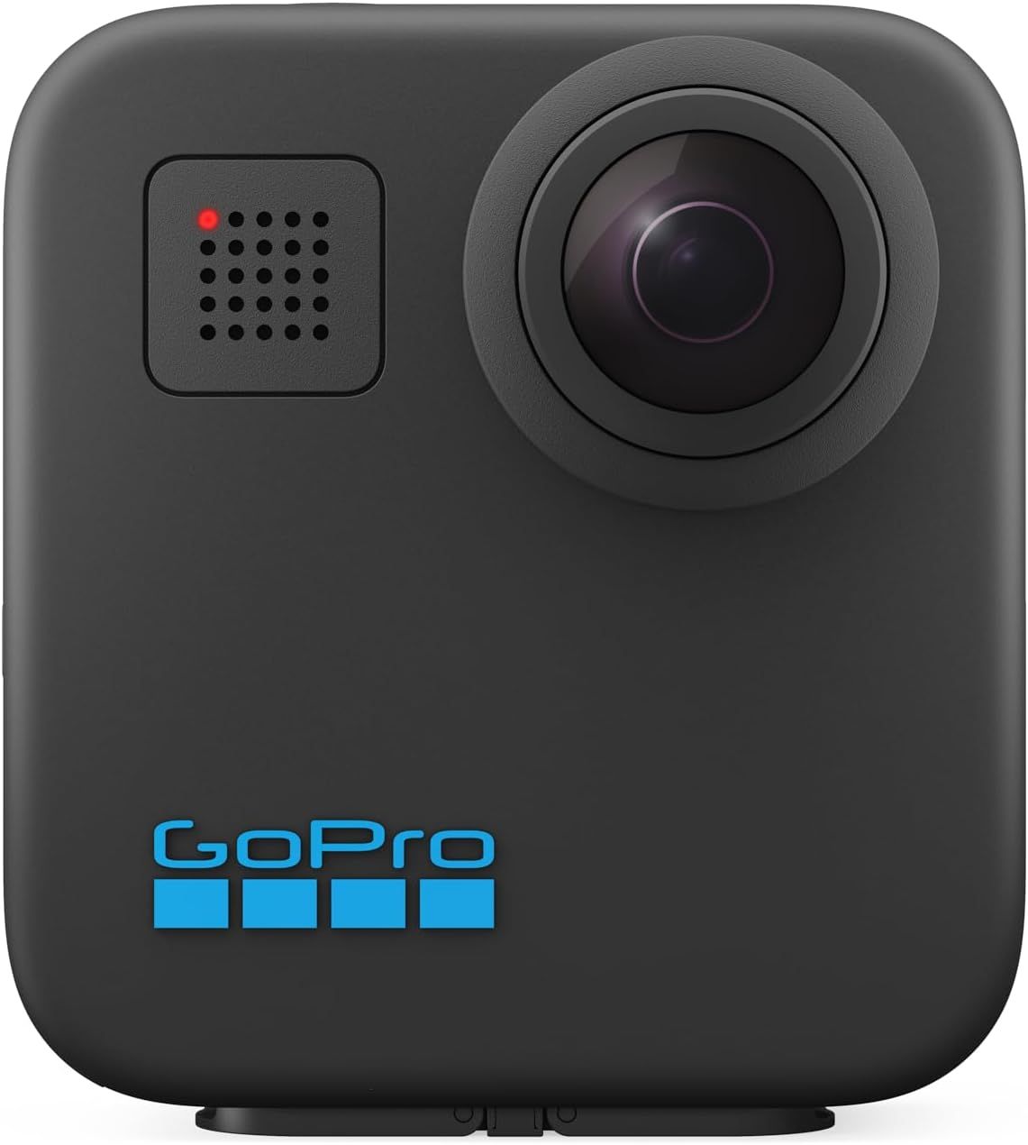 Displays the GoPro camera product on a clean white background to show the physical design, camera lens, and brand logo without distractions.