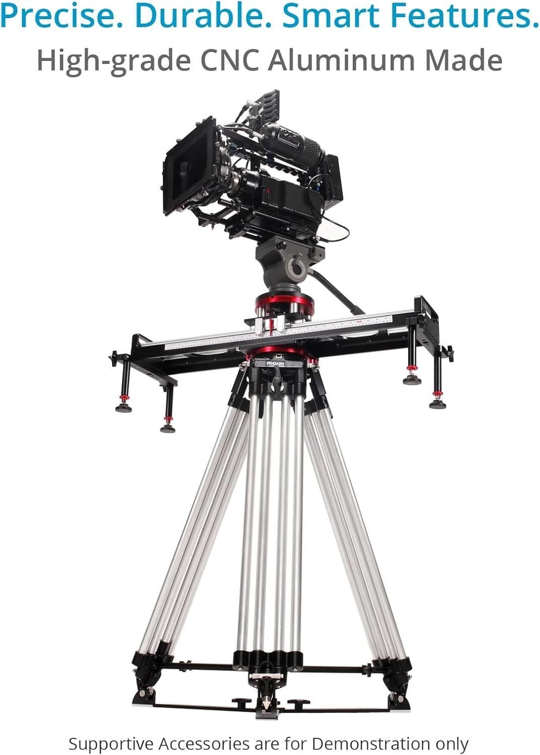 Communicates the high-quality material construction (CNC aluminum) to reassure professional videographers of the product's precision, durability, and smart engineering.