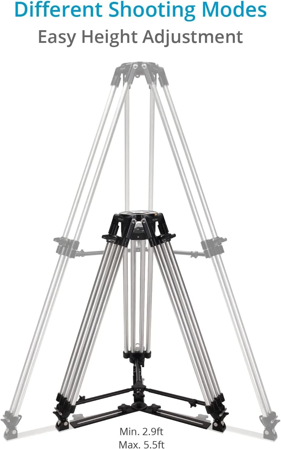 Communicates multiple key benefits of the tripod system: versatility in shooting modes, ease of height adjustment, and specific dimensional range to help shoppers understand the product's…