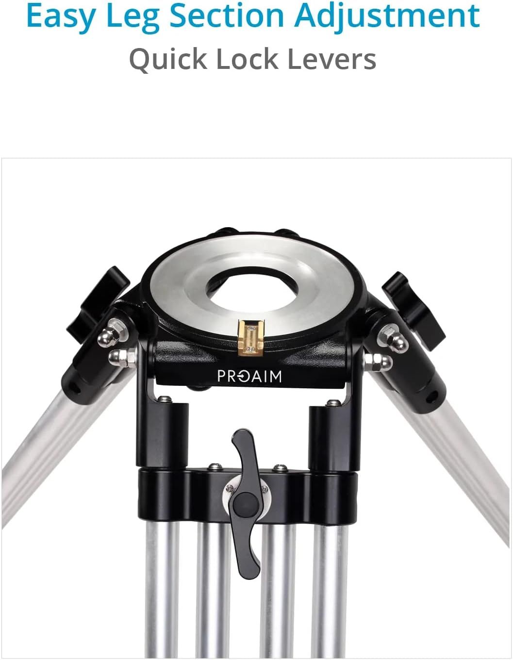 Highlights the adjustable leg mechanism and quick lock levers to show shoppers how the product can be easily customized for height and stability.