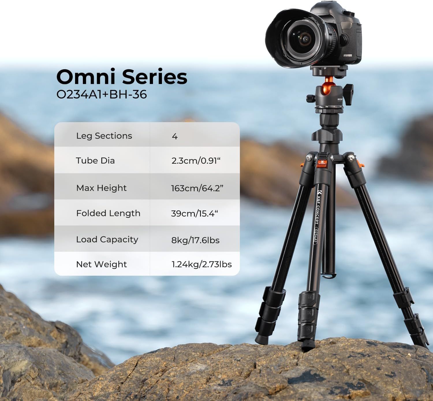 Provides detailed physical specifications and dimensions of the tripod to help shoppers understand its size, portability, and weight capacity for their photography needs.