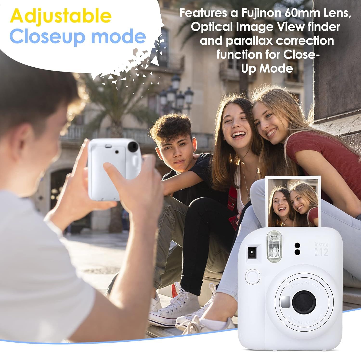 Highlights the camera's adjustable closeup mode feature with technical specifications to communicate superior photography capabilities and versatility for capturing detailed close-up shots.