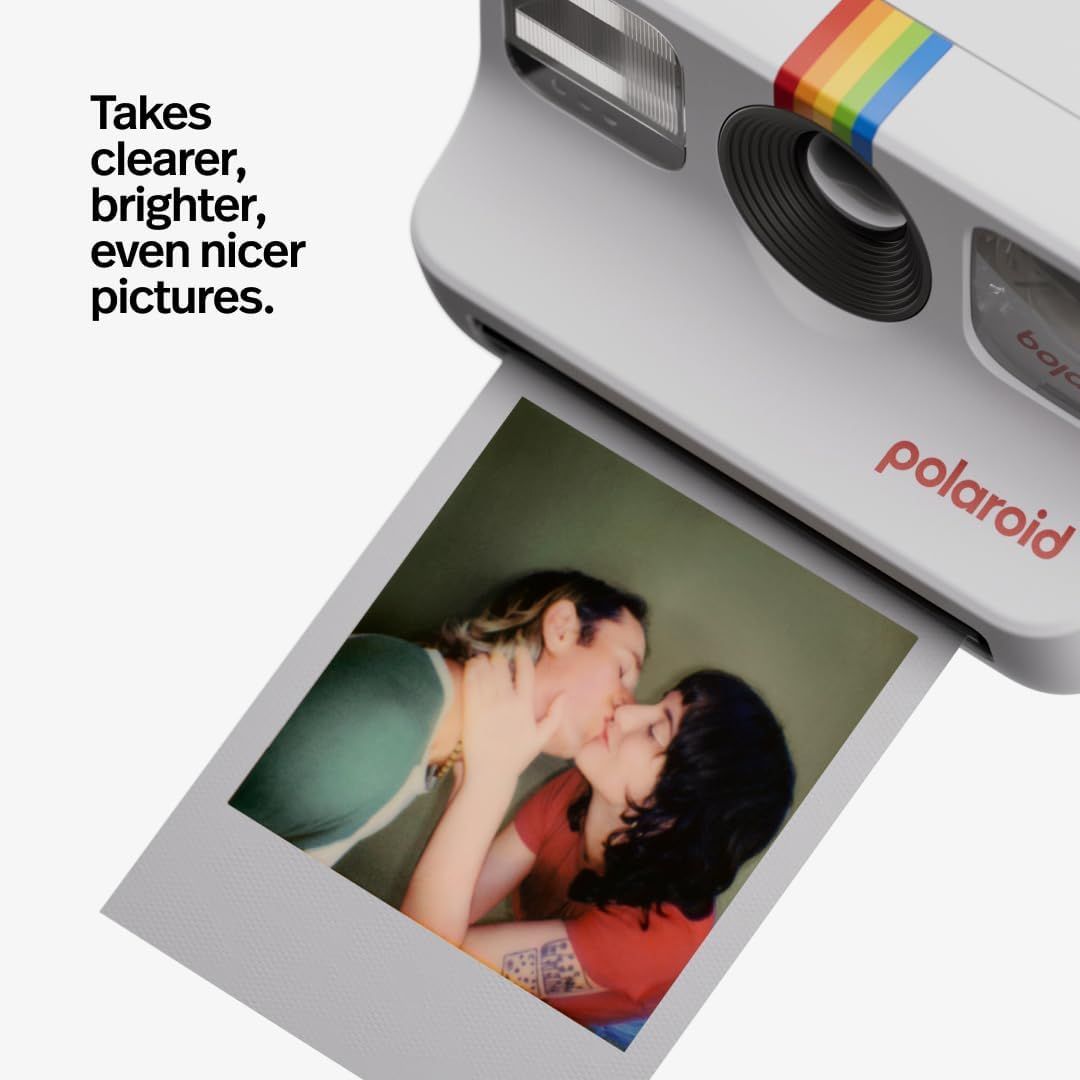 Communicates that the Polaroid camera produces high-quality instant photos with improved clarity and brightness, reassuring shoppers about the output quality.