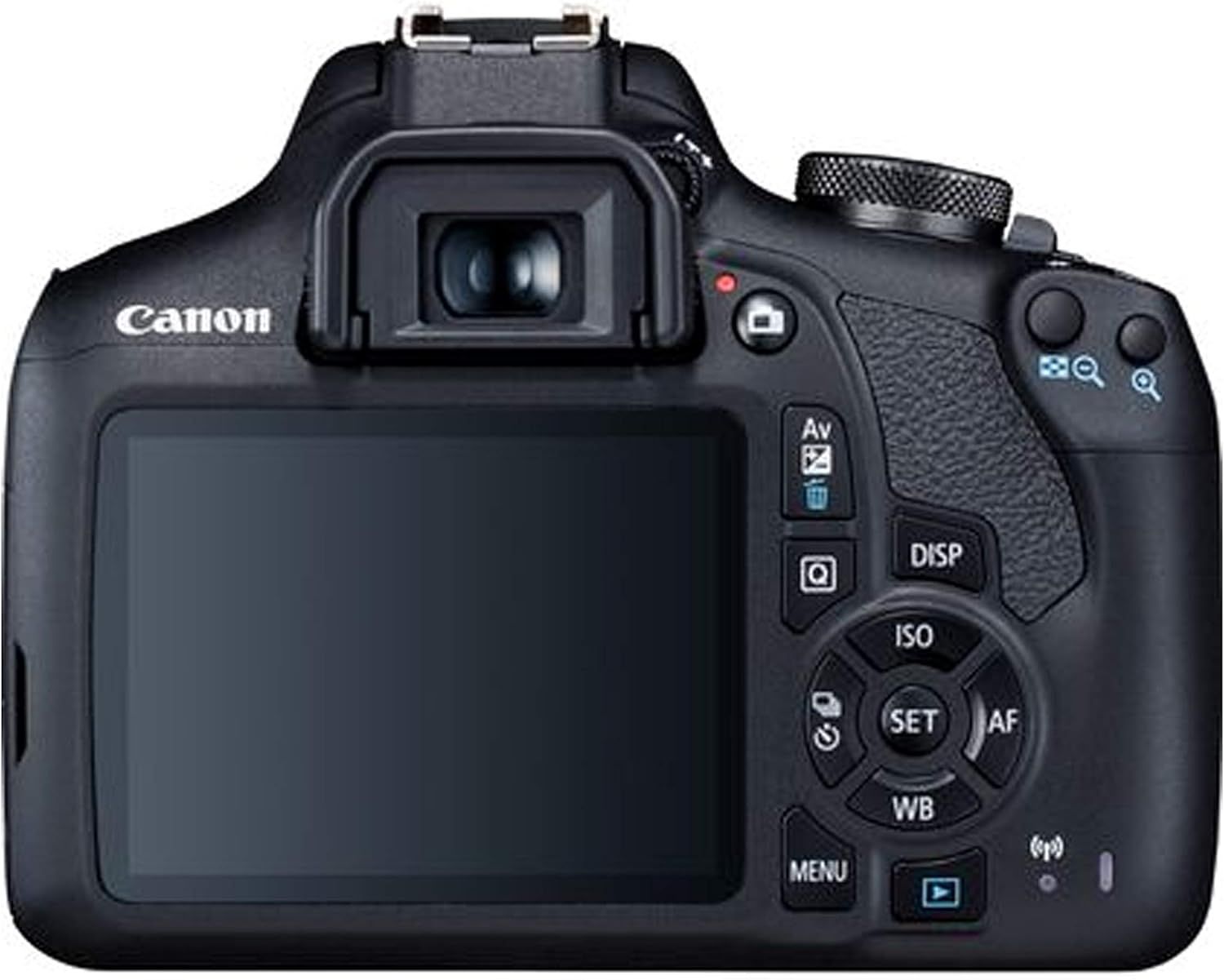 Provides a clean, catalog-style view of the Canon camera's back panel to show the product clearly without distractions.