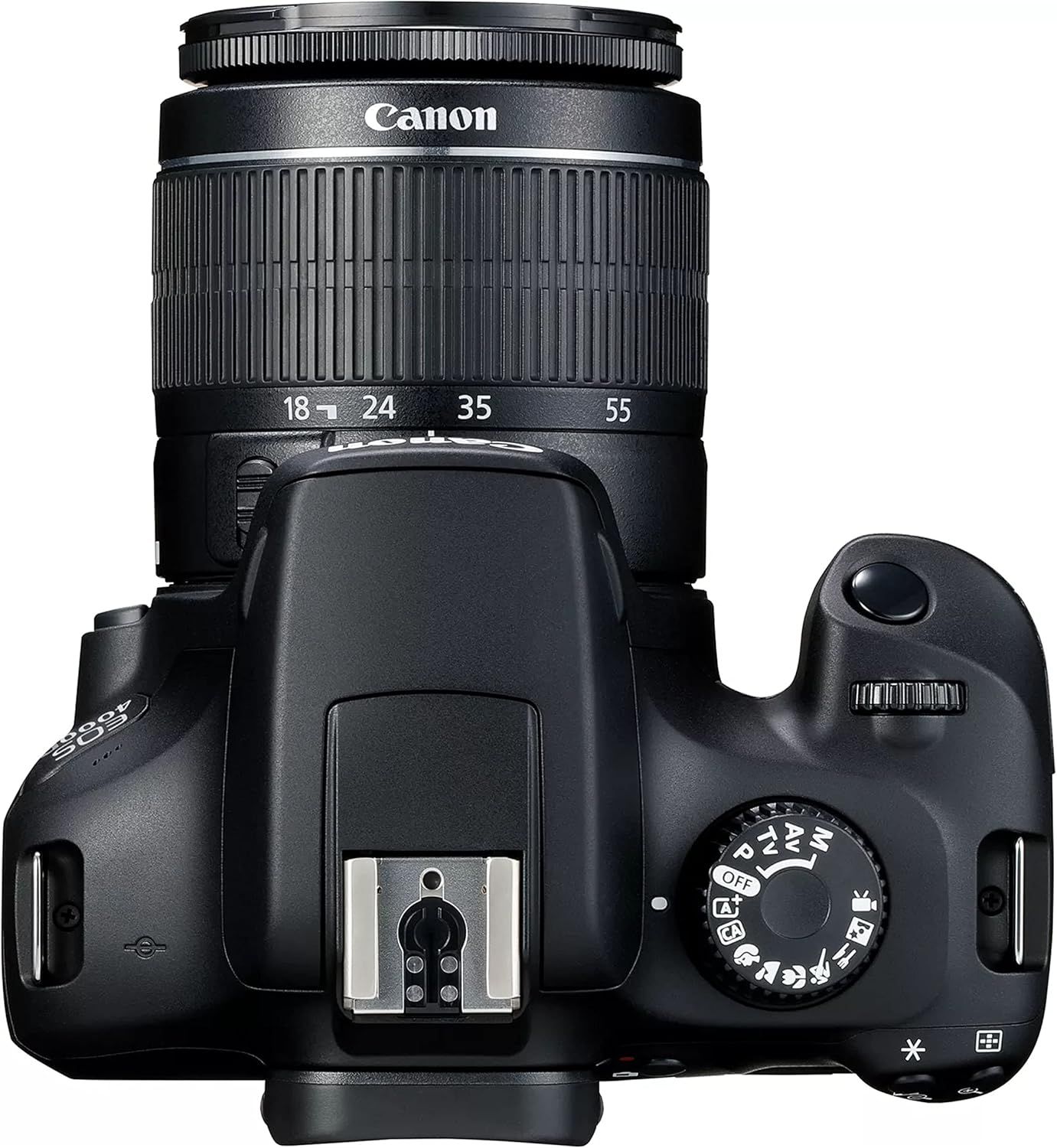 Provides a clean, catalog-style view of the Canon DSLR camera with lens from the top-down perspective, allowing shoppers to see the product clearly without distractions.