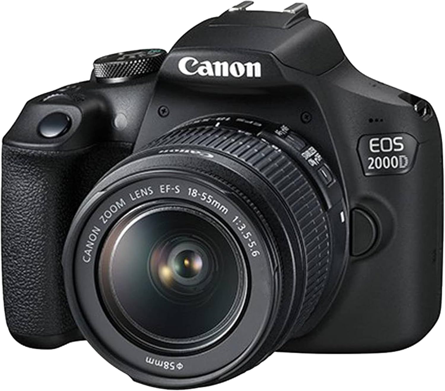 Provides a clean, catalog-style view of the Canon EOS 2000D camera with lens, allowing shoppers to see the product clearly without distractions.