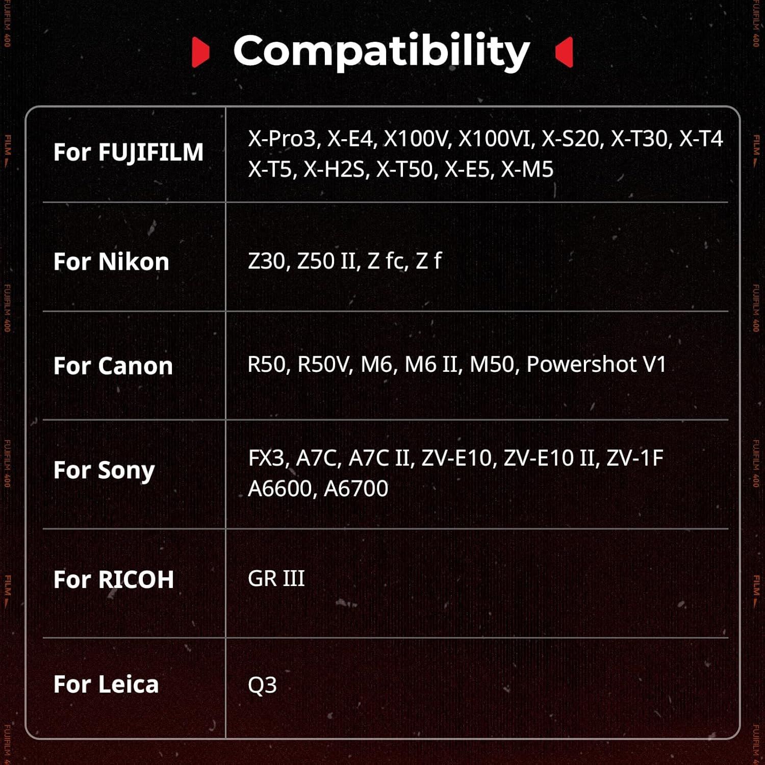 Demonstrates which camera brands and models the product is compatible with, helping shoppers quickly verify if it works with their specific camera equipment.