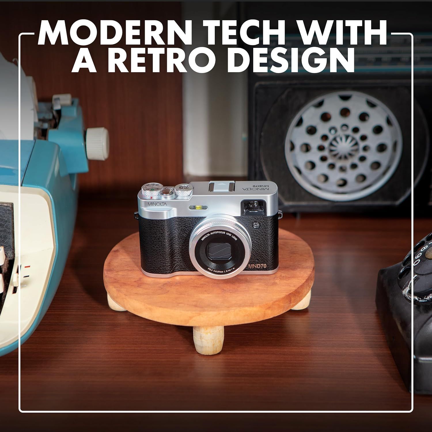 Communicates that the camera combines modern technology with vintage aesthetic appeal, positioning it as a stylish yet functional choice for photography enthusiasts.