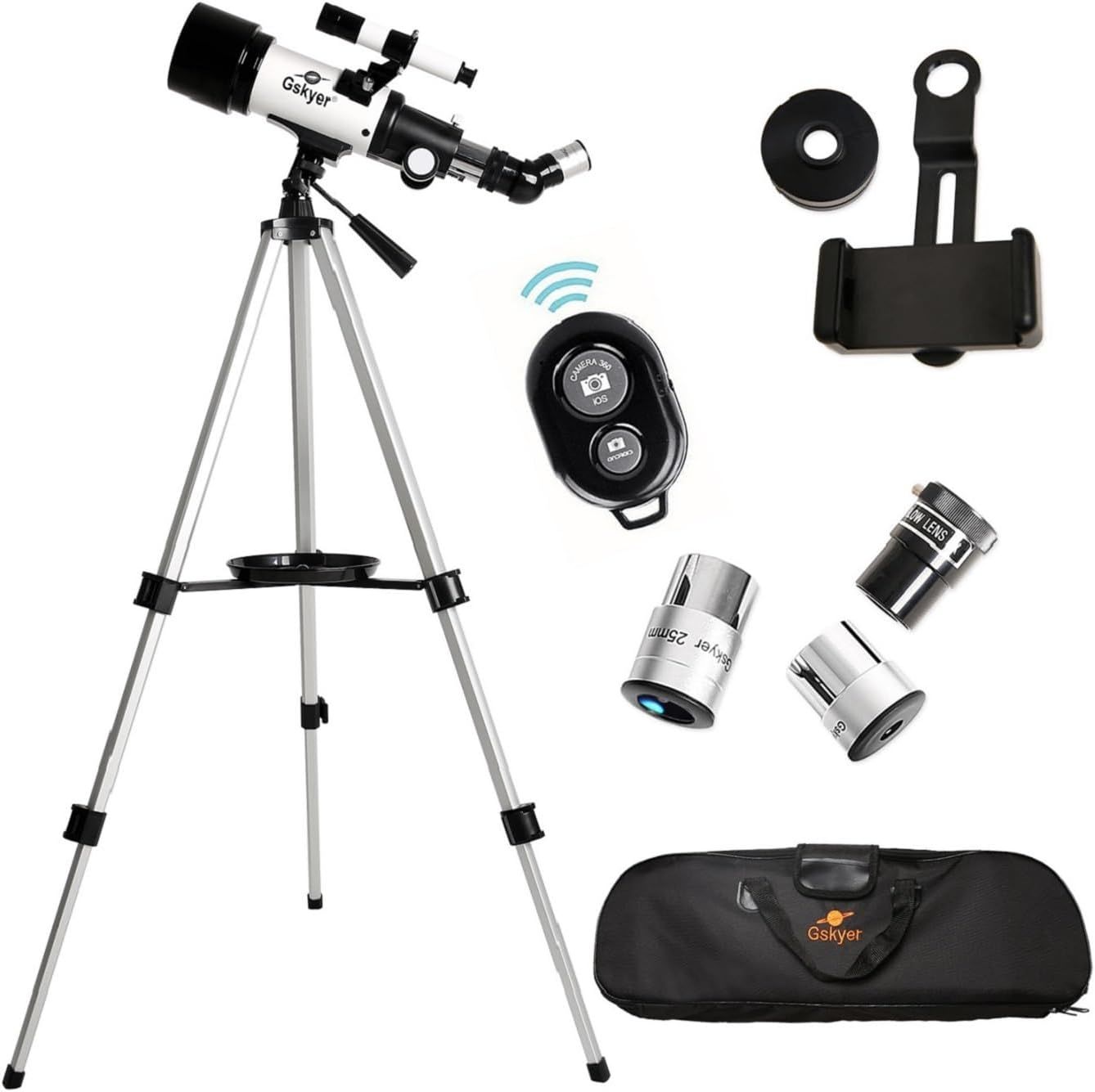 Shows all components included in the telescope package to help shoppers understand the complete value and everything they receive with their purchase.