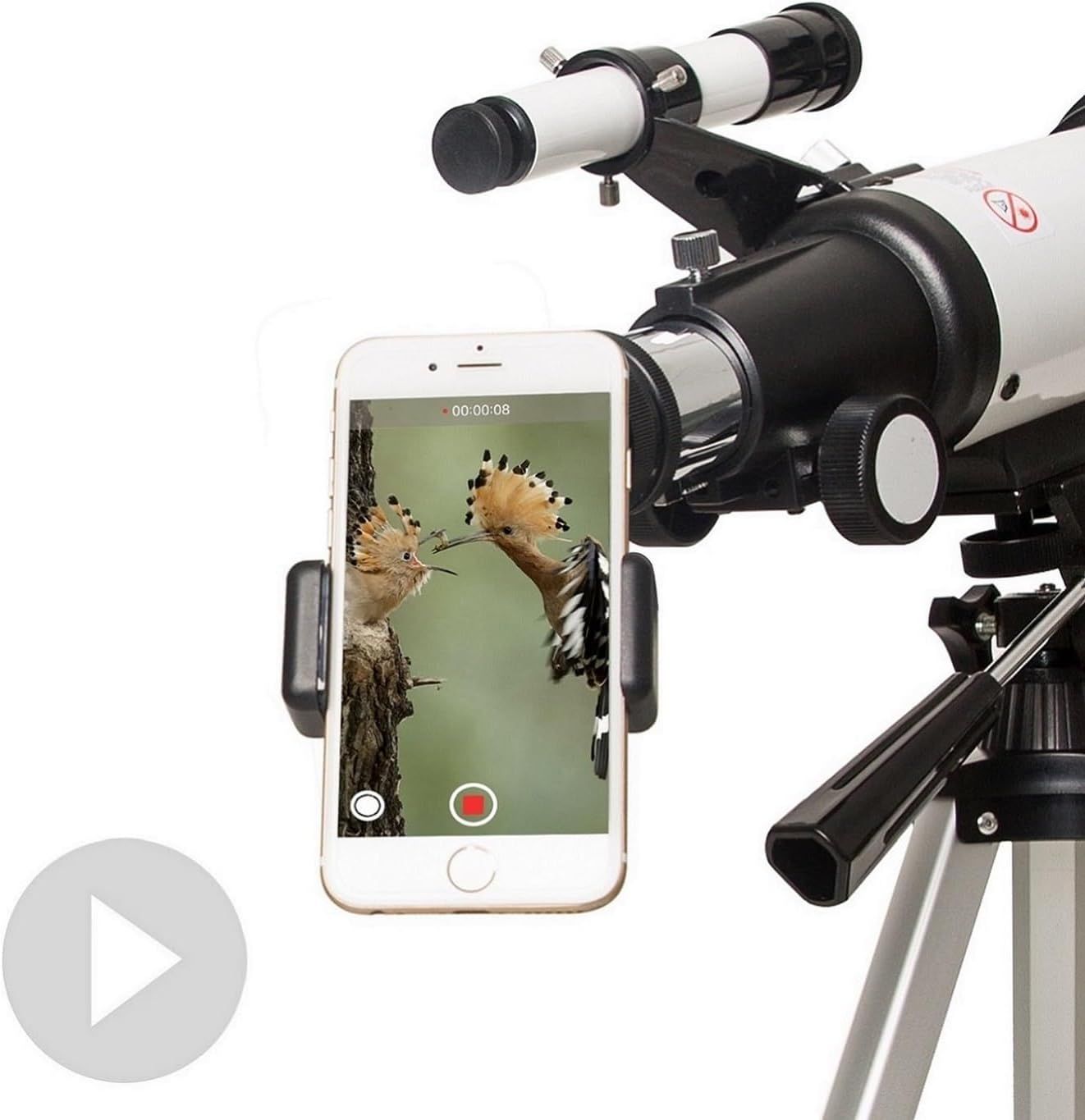 Demonstrates that the telescope is compatible with smartphones, allowing users to capture and record images or videos of their observations.