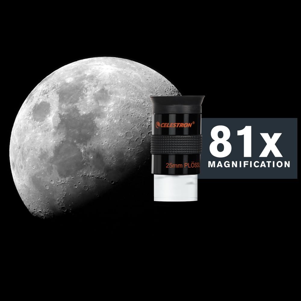 Communicates the powerful magnification capability of the telescope eyepiece to help shoppers understand the product's performance and ability to view distant objects like the moon in detail.…