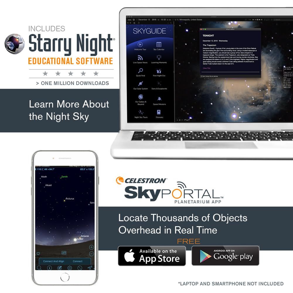 Communicates the digital software and apps included with the product purchase, emphasizing educational value and free mobile app access to enhance the astronomy experience.