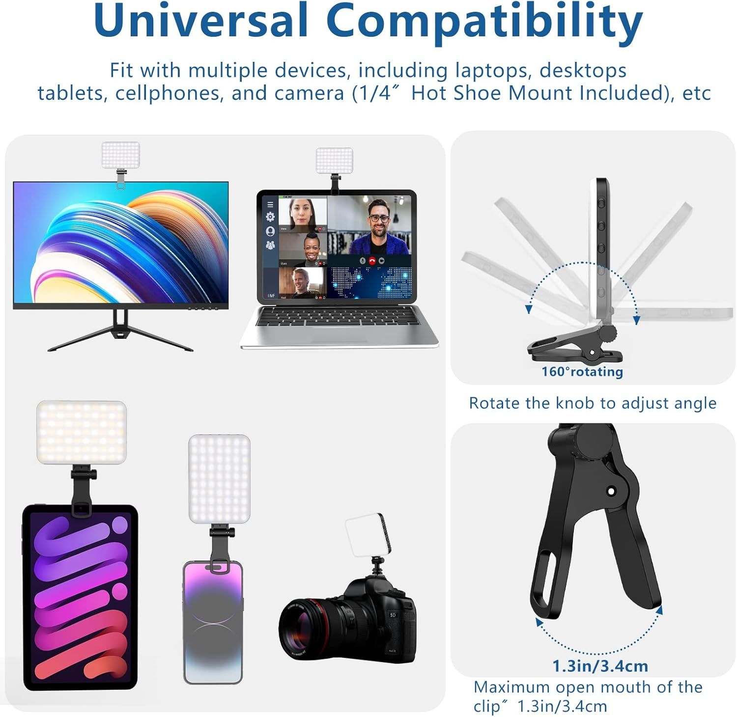 Demonstrates the product's versatility by showing it works with multiple devices including laptops, desktops, tablets, cellphones, and cameras, reassuring shoppers of its broad compatibility.…
