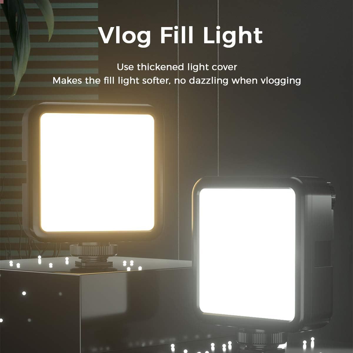 Highlights the vlog fill light's thickened light cover that creates softer, non-dazzling illumination ideal for video recording and content creation.