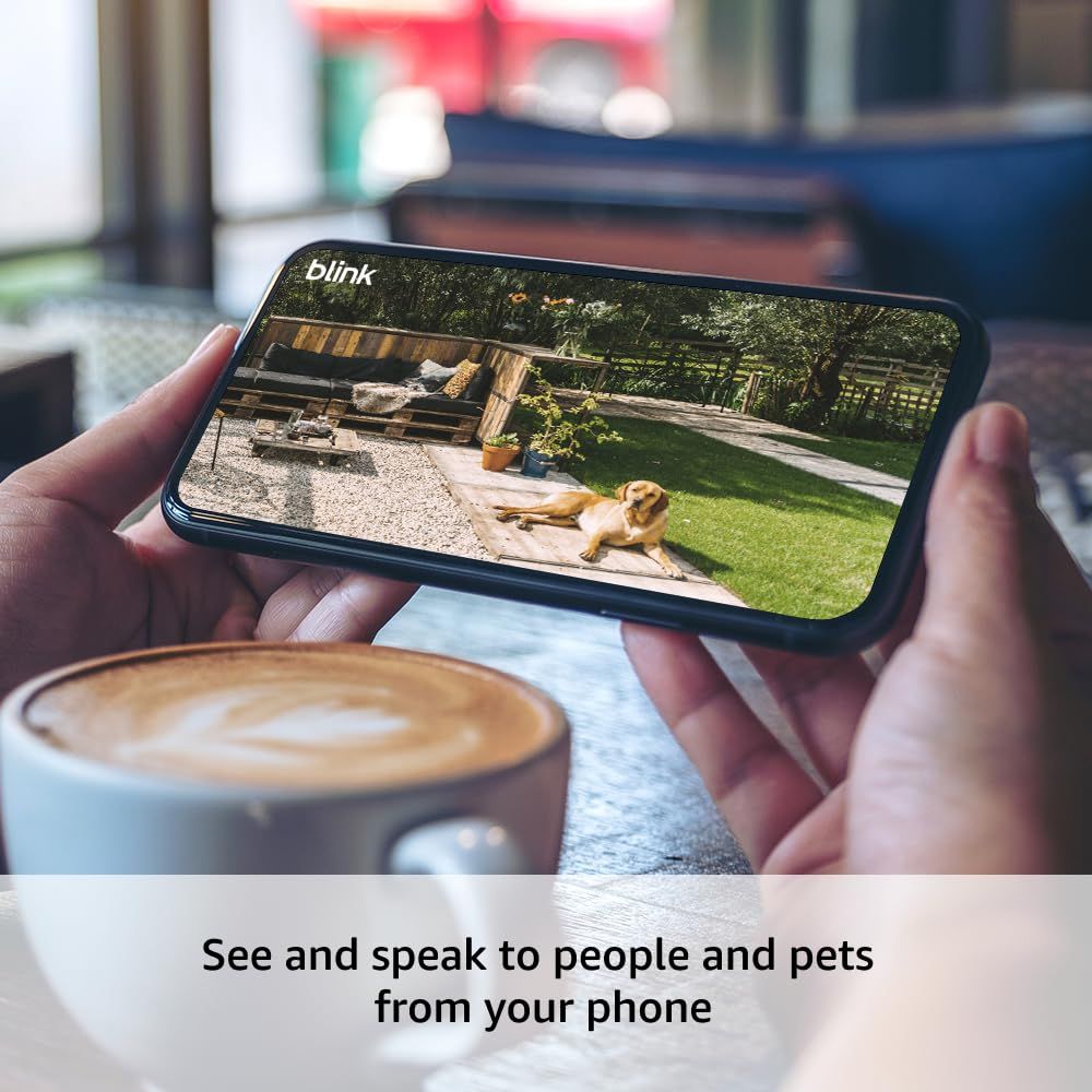 Communicates the product's ability to provide live video feed and two-way communication with people and pets at home, emphasizing remote connectivity and peace of mind.