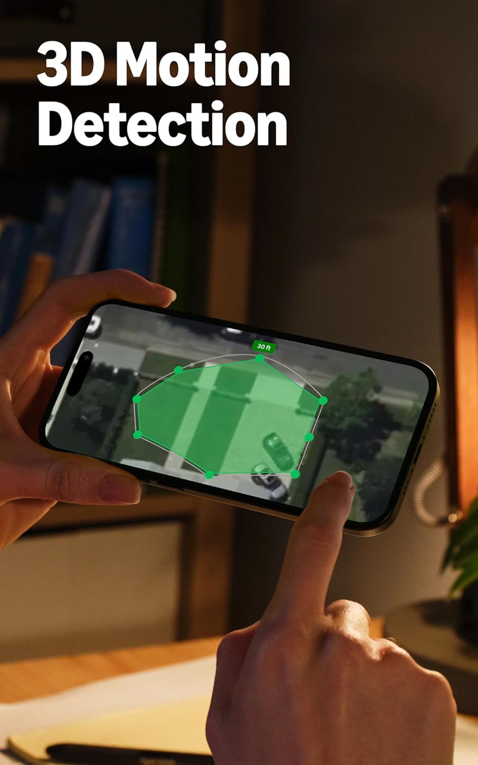 Demonstrates the product's advanced 3D motion detection capability, showing how the app can track and measure objects in three-dimensional space to reassure shoppers of its sophisticated technology.