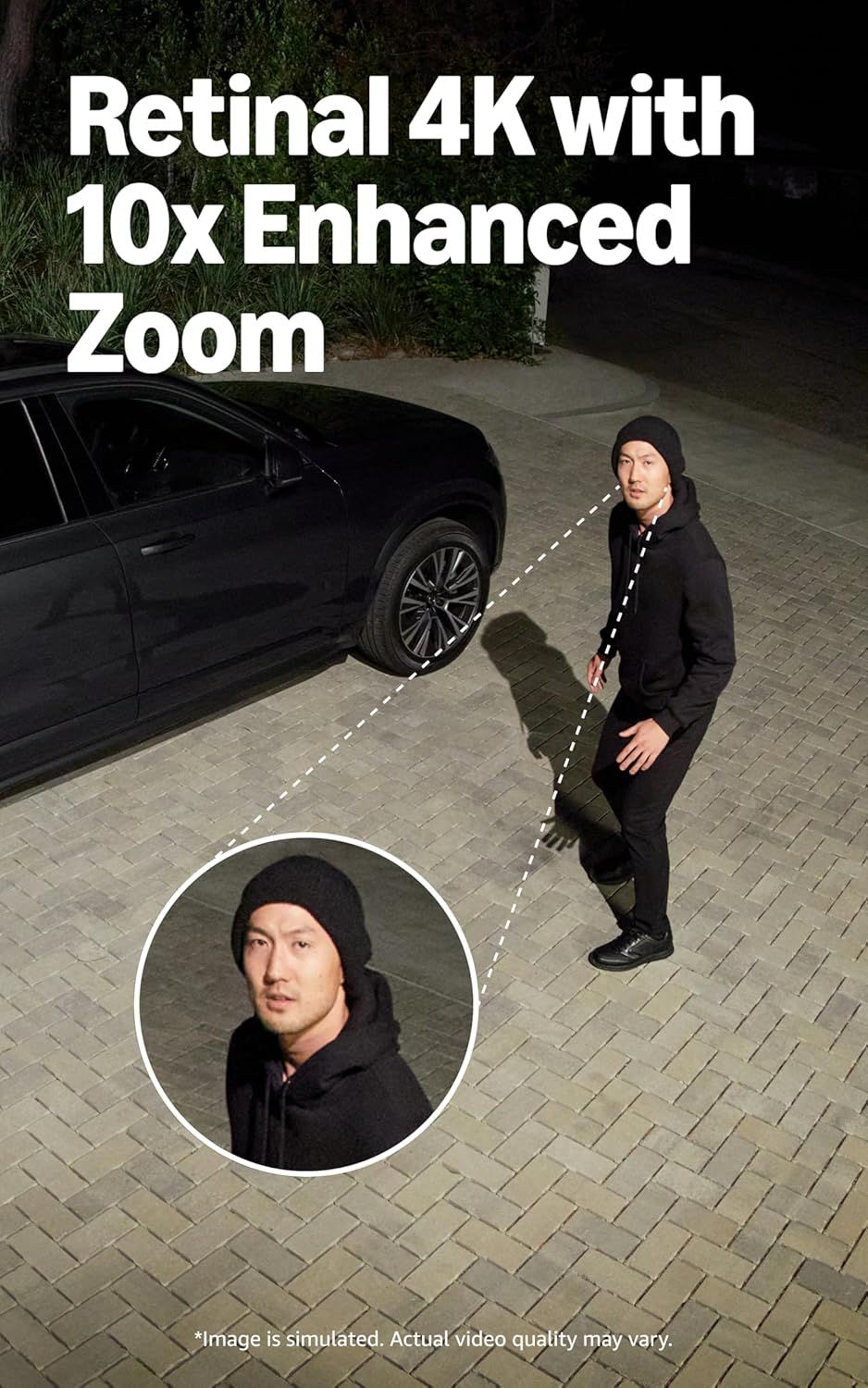 Demonstrates the camera's high-resolution video quality and powerful zoom capability, showing how clearly the product can capture distant subjects at night. Highlights the product's ability to zoom…
