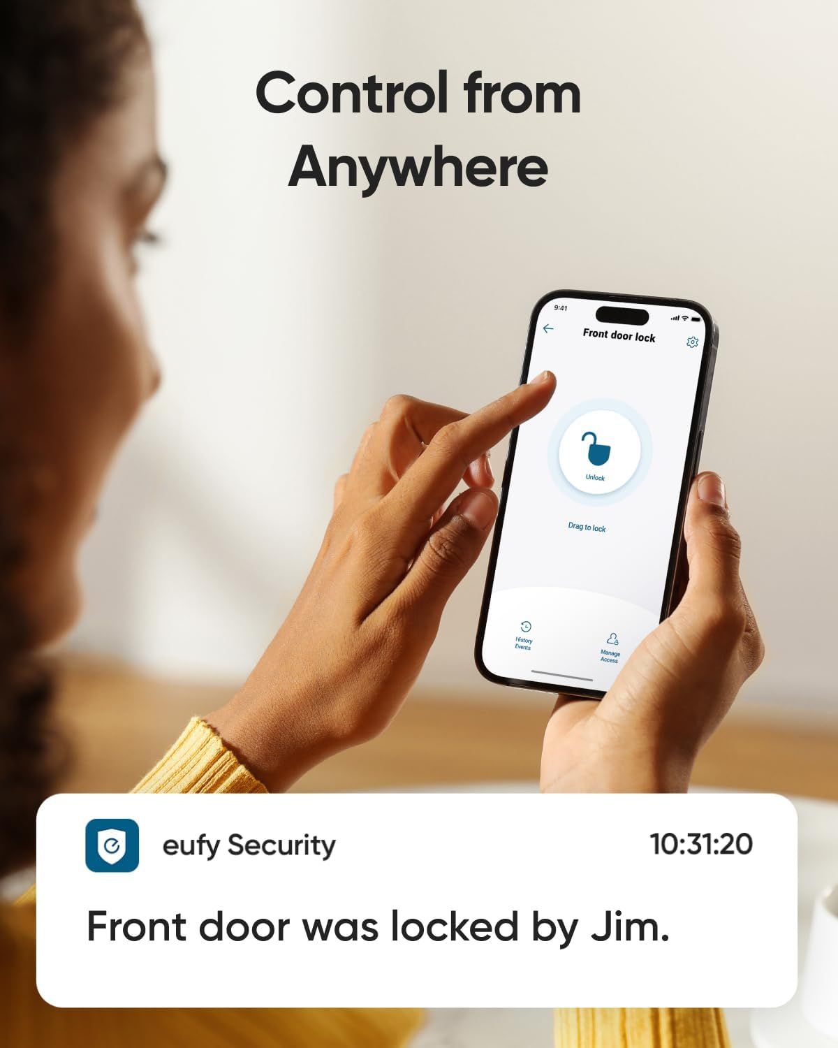 Demonstrates how users can remotely control and lock their front door from anywhere using the mobile app, providing convenience and peace of mind. Highlights the key benefit of remote access and…