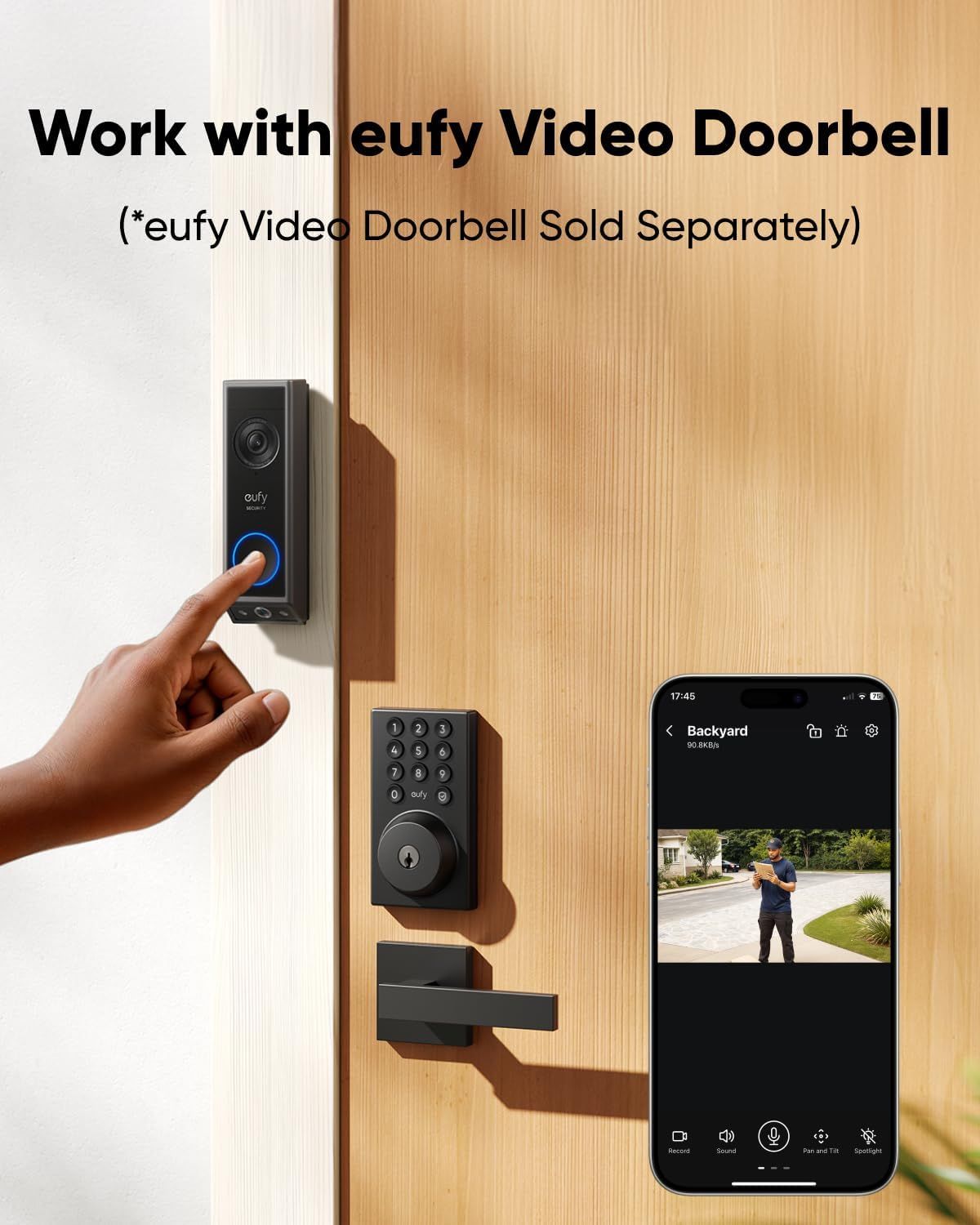 Demonstrates that this smart lock is compatible with and works seamlessly with the eufy Video Doorbell system, showing shoppers how the two products integrate for a complete smart home security…