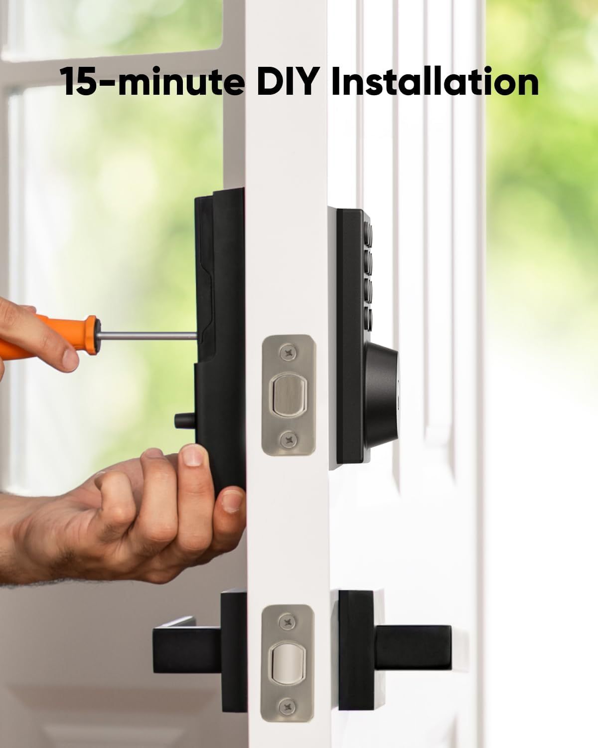 Demonstrates that the smart lock can be installed quickly and easily by the customer in just 15 minutes, reducing installation concerns and emphasizing convenience. Highlights the ease and speed of…