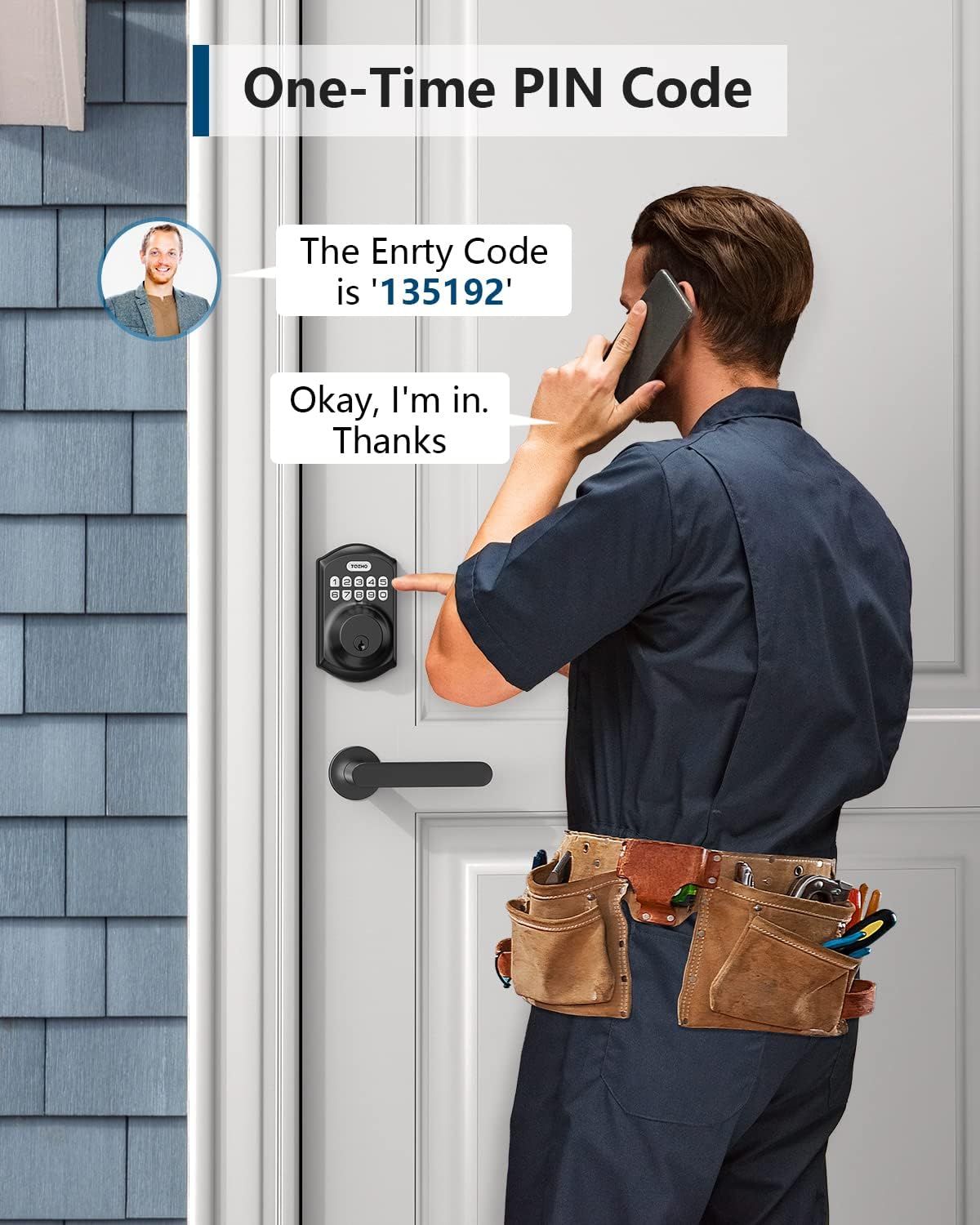 Demonstrates how the smart lock's one-time PIN code feature works, showing the process of receiving and entering a temporary access code for visitors or service providers. Highlights the convenience…
