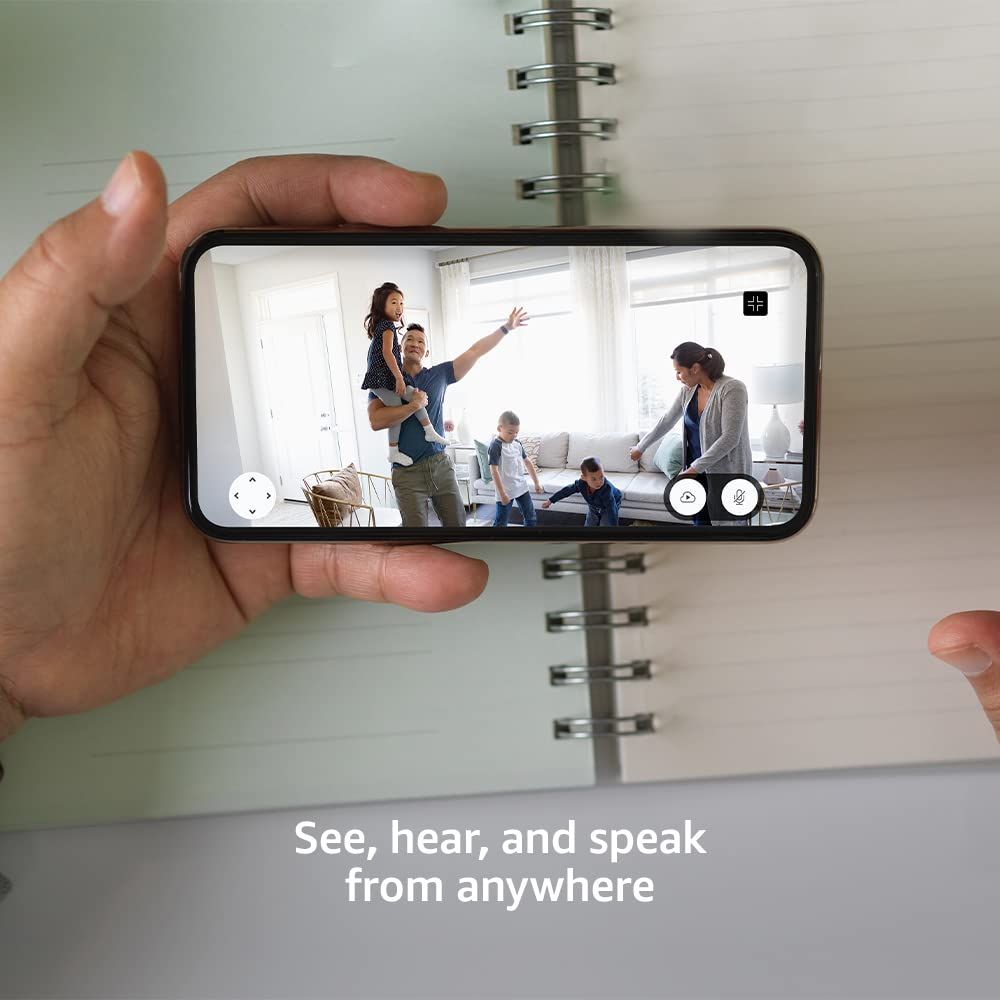 Demonstrates the product's video monitoring and two-way audio capabilities, reassuring shoppers they can stay connected with their family from anywhere.