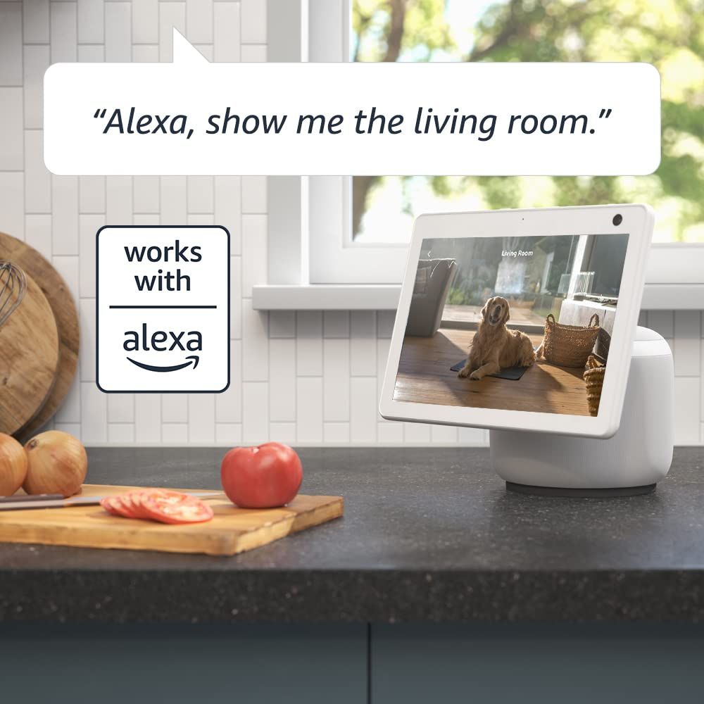 Demonstrates that the product works with Alexa voice assistant, allowing users to control and view smart home cameras through voice commands, providing convenience and hands-free operation.