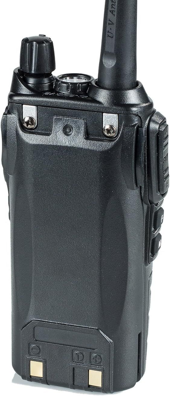 Provides a clean, catalog-style view of the two-way radio product showing its physical design, antenna, controls, and battery pack without distractions.